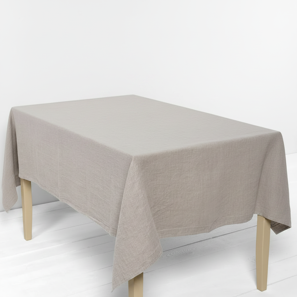 Clean linen tablecloth — Washed Linen Tablecloth with Hemstitch  undyed