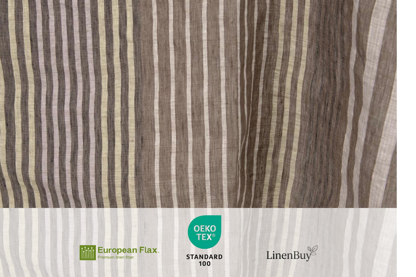 Striped Linen Fabric – Dark Grey, Taupe, Yellow, White & Lavender | 145 cm