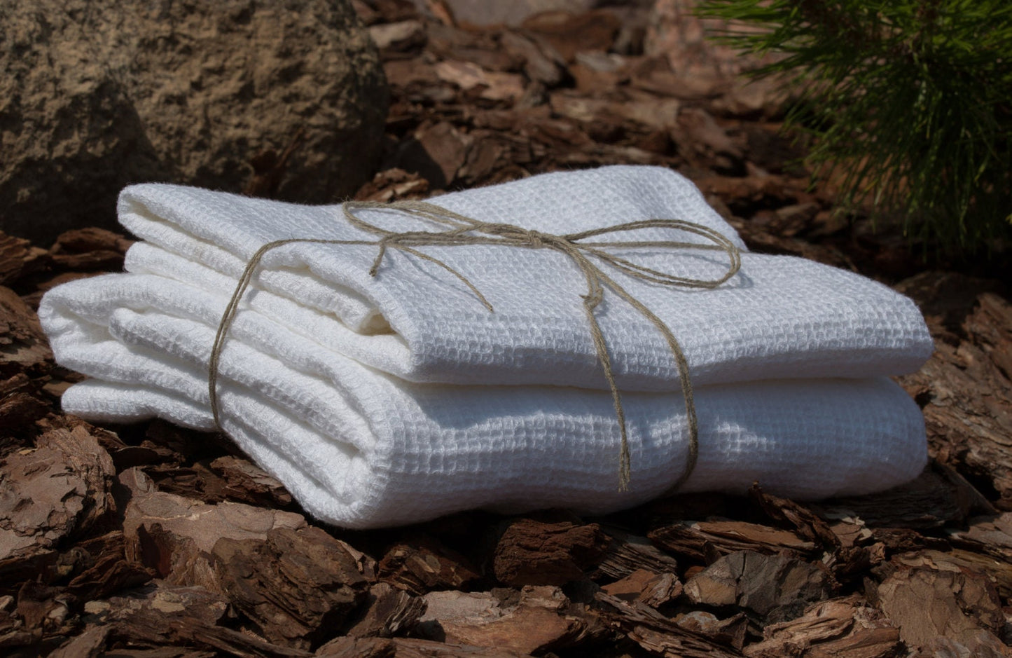 White Linen Waffle Towels | Bath & Beach