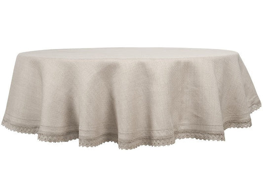 Round or Oval Linen Tablecloth with Lace (White and Undyed)