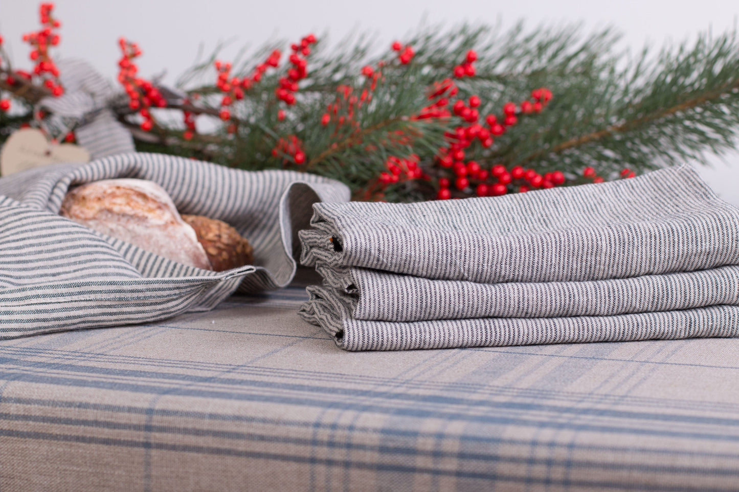 Striped Linen Napkins | Natural with Dark Gray