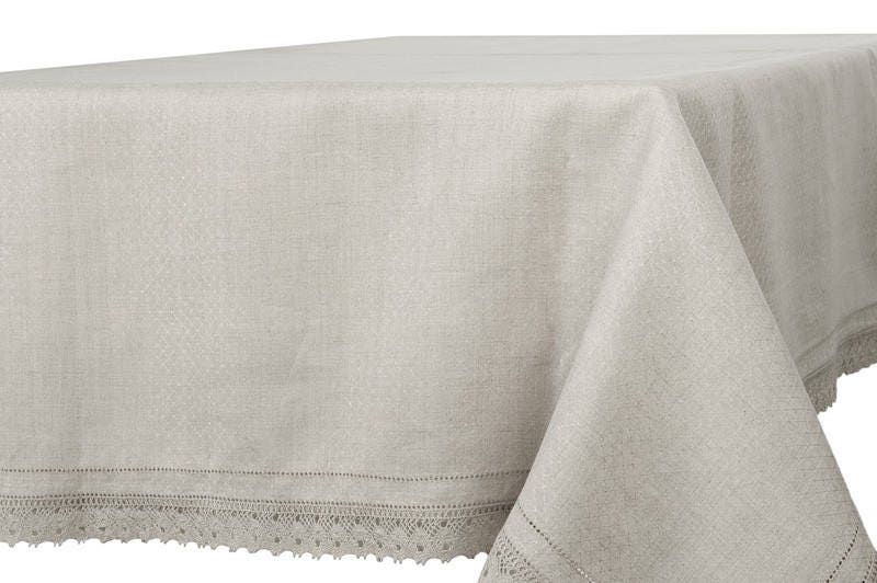 Linen Tablecloth with Lace (White and Undyed)