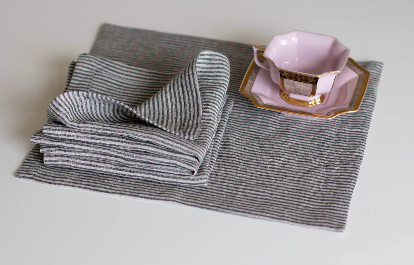 Striped Linen Napkins | Natural with Dark Gray