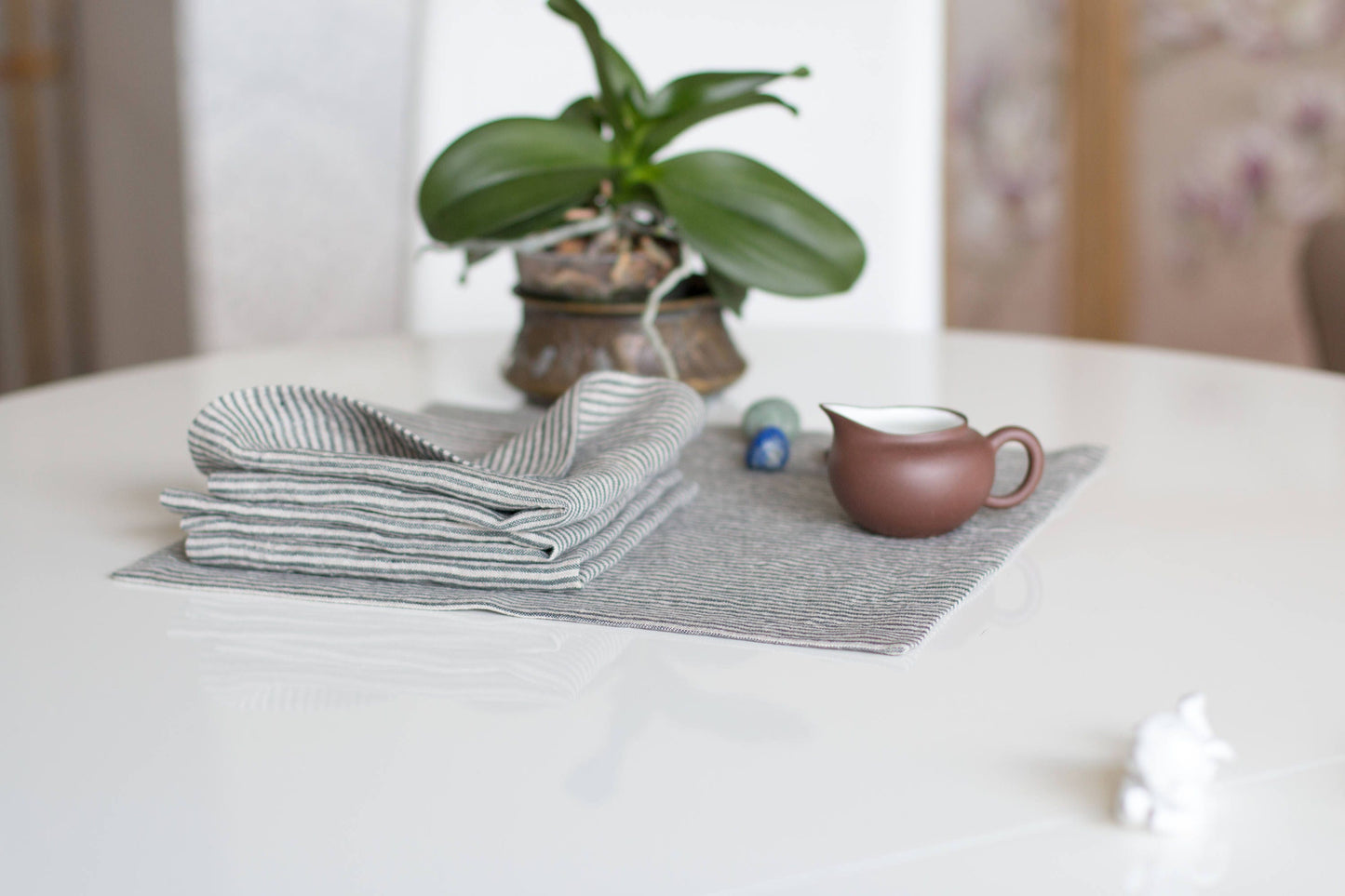 Striped Linen Napkins | Natural with Dark Gray