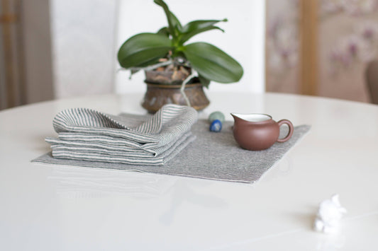 Striped Linen Napkins | Natural with Dark Gray