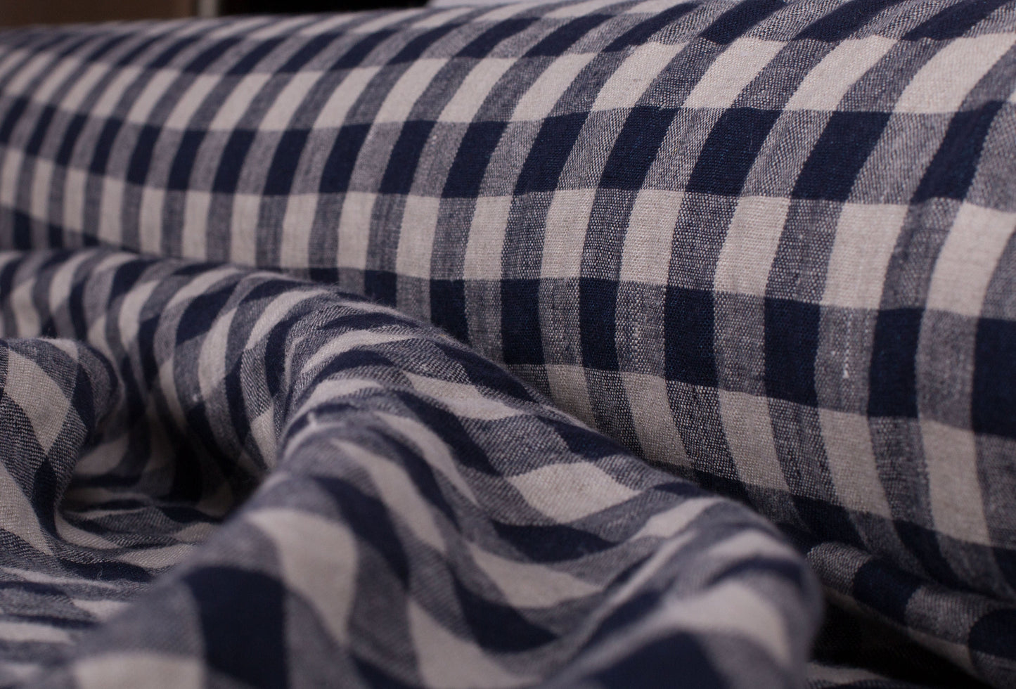 Navy Blue Gingham Linen Fabric (200 gsm)