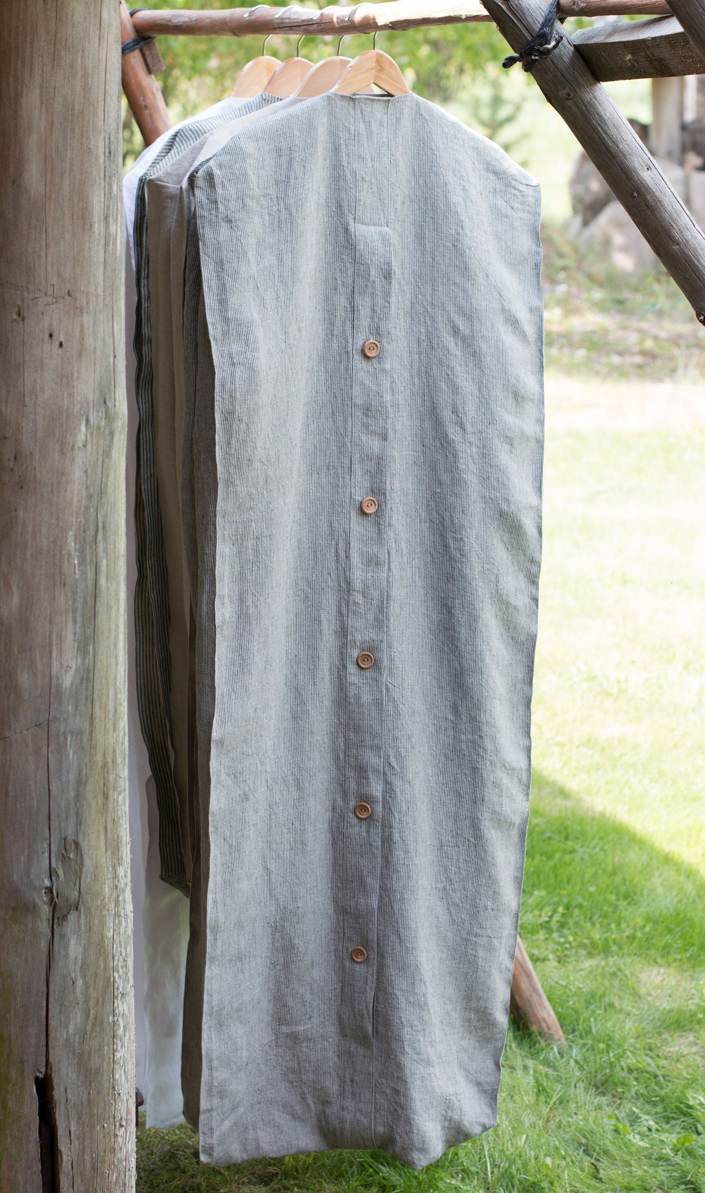 Linen Garment Bag - Natural & Striped