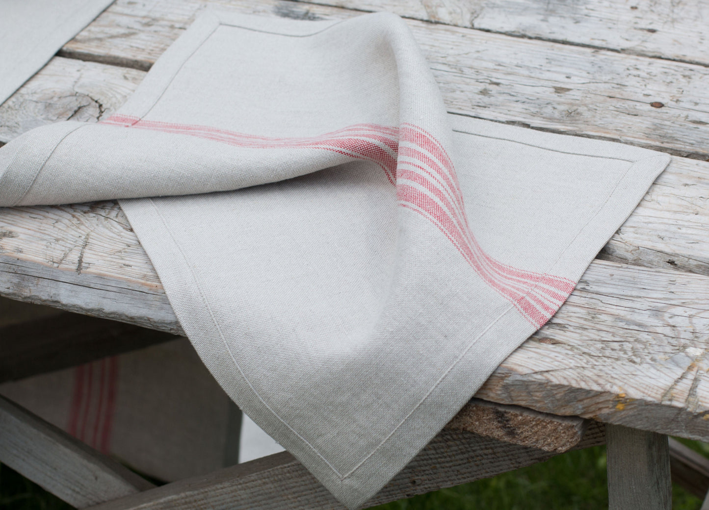 Striped Linen Napkins Set | Black, Red, Blue