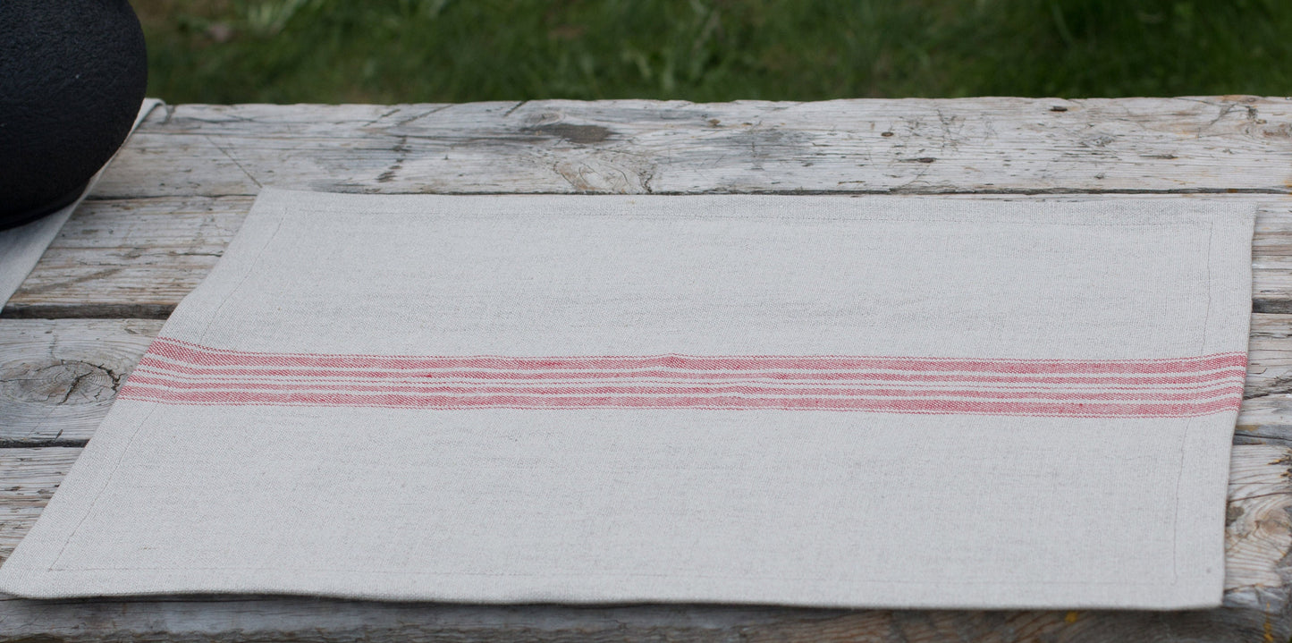 Striped Linen Napkins Set | Black, Red, Blue