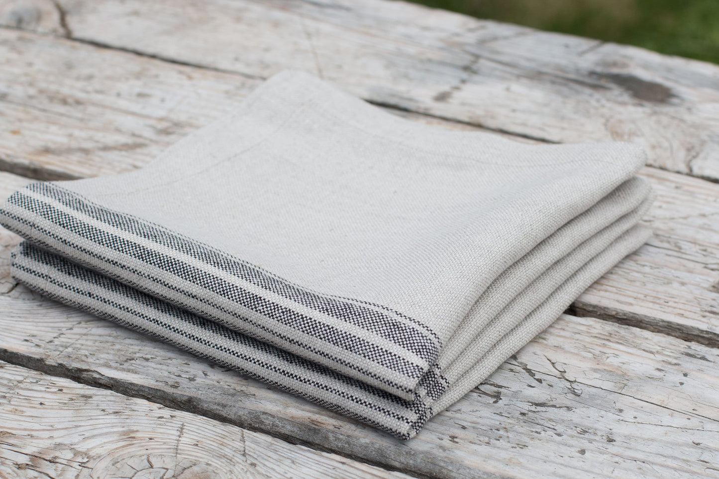 Striped Linen Napkins Set | Black, Red, Blue