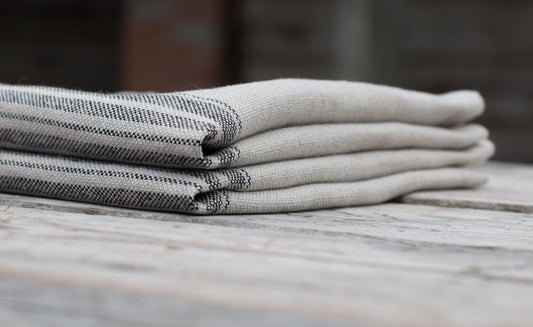 Striped Linen Napkins Set | Black, Red, Blue
