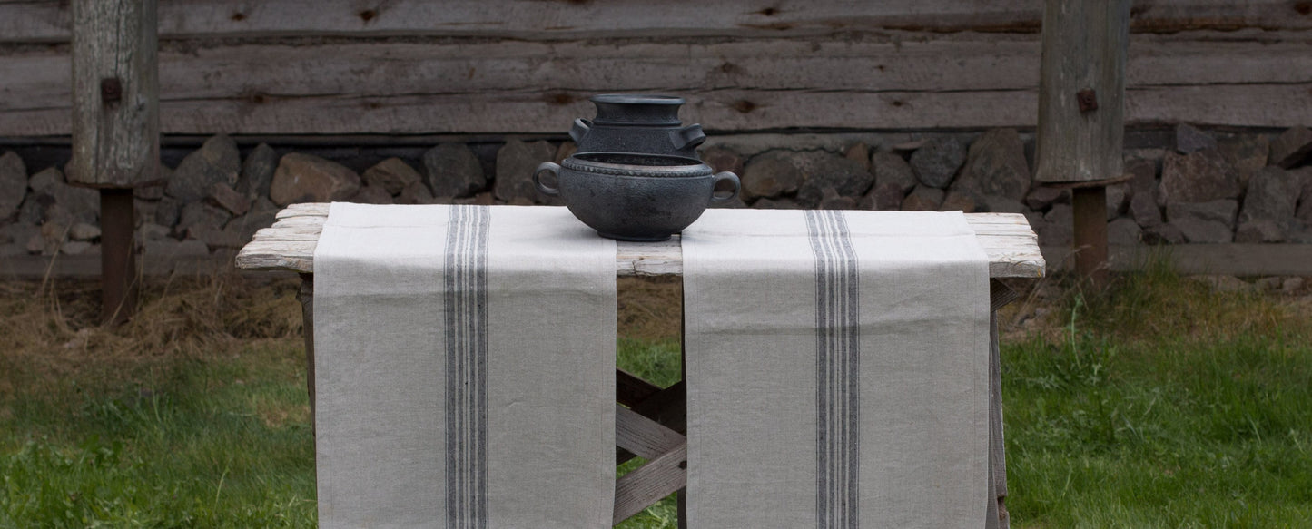 Striped Linen Table Runner | Stone-Washed Heavy Weight