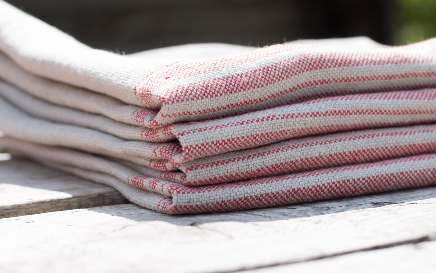 Striped Linen Napkins Set | Black, Red, Blue