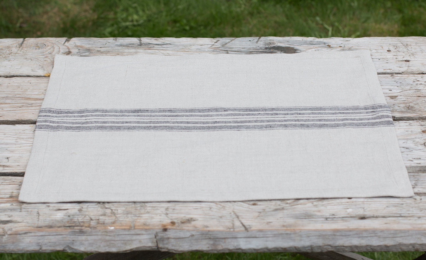 Striped Linen Napkins Set | Black, Red, Blue