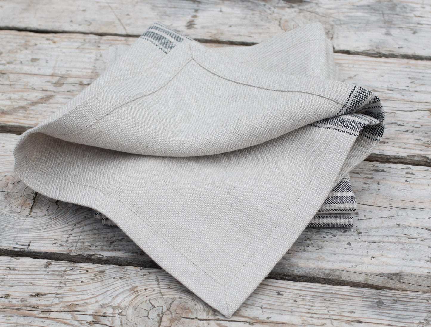 Striped Linen Napkins Set | Black, Red, Blue