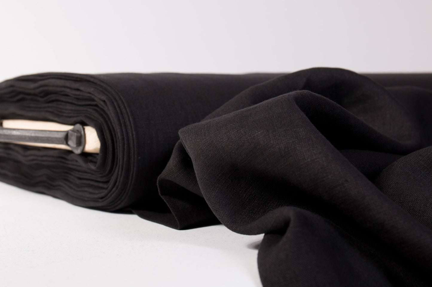 Black Linen Fabric — Washed, Heavyweight (280 gsm)