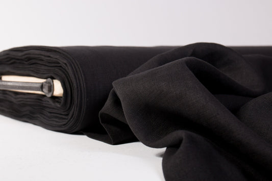 Pure Linen Fabric, Black — Lightweight (135gsm)