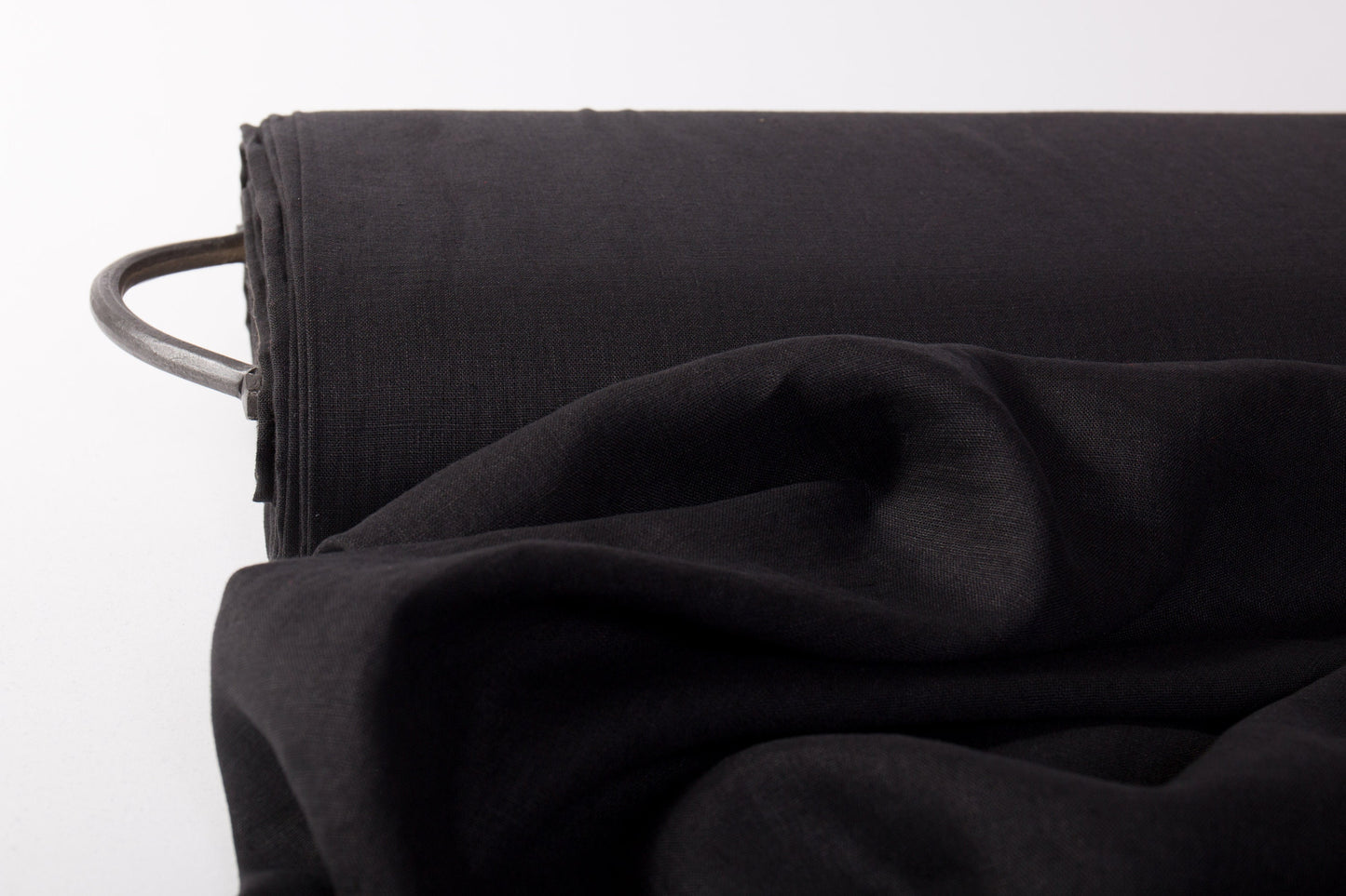 Black Linen Fabric — Washed, Heavyweight (280 gsm)