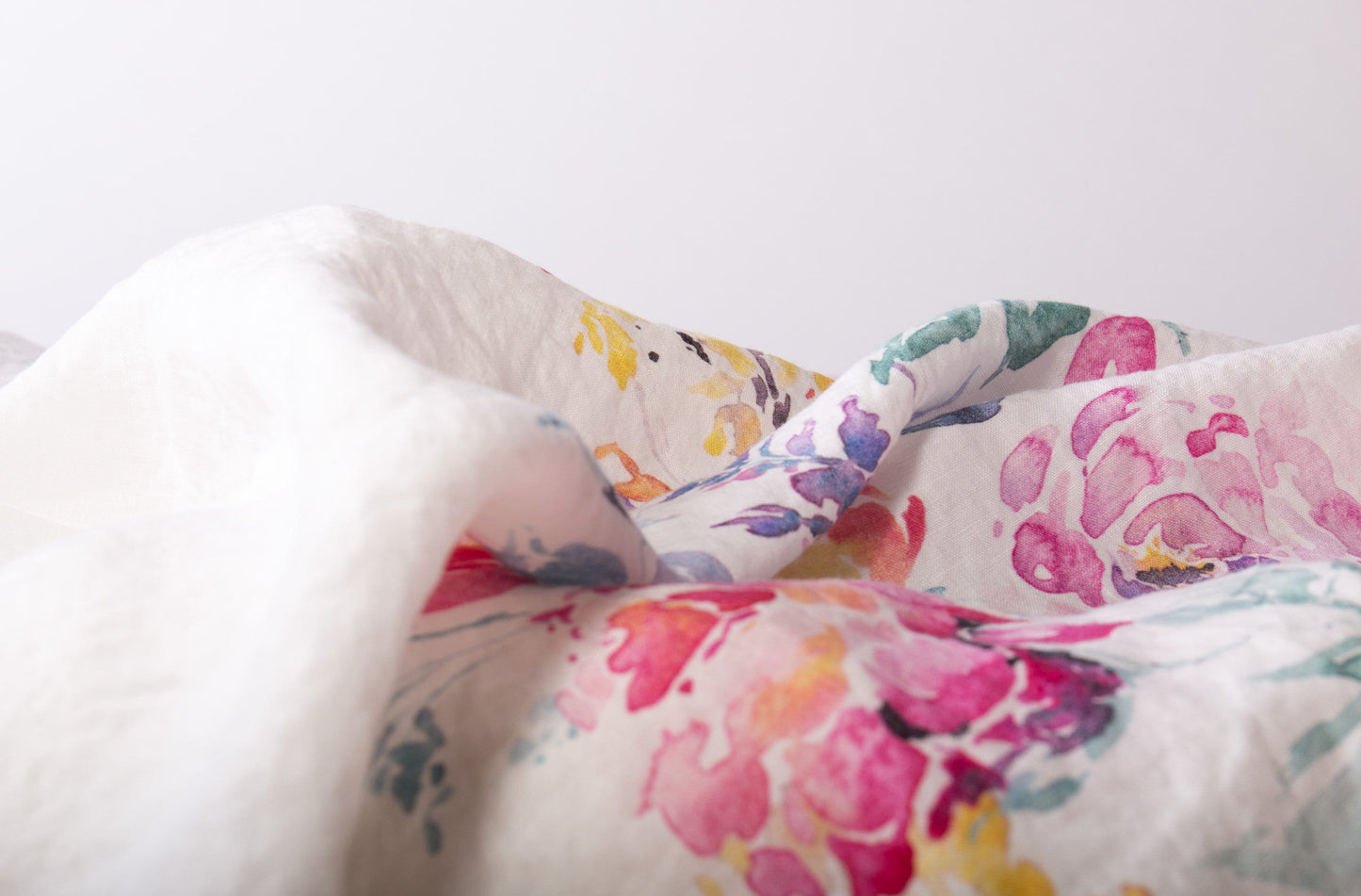 Linen Fabric Watercolor Rose | Off-White Base
