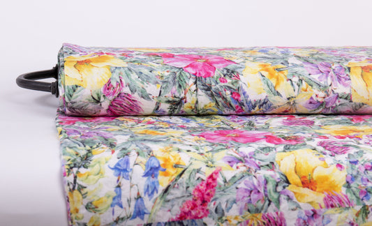 Linen Fabric Rose Hips | Colorful Floral Print