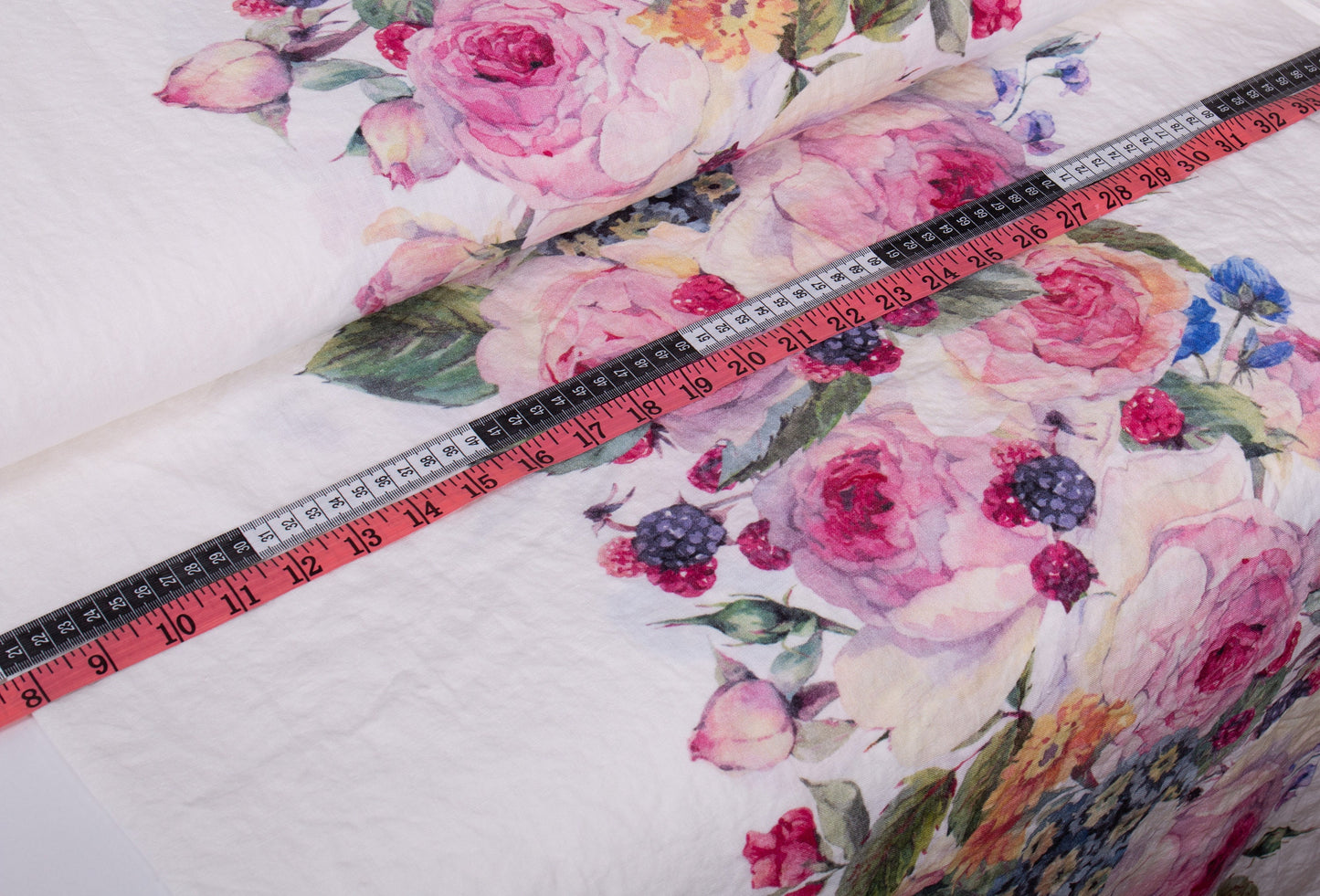 Roses, Edelweiss & Berries Print Linen Fabric