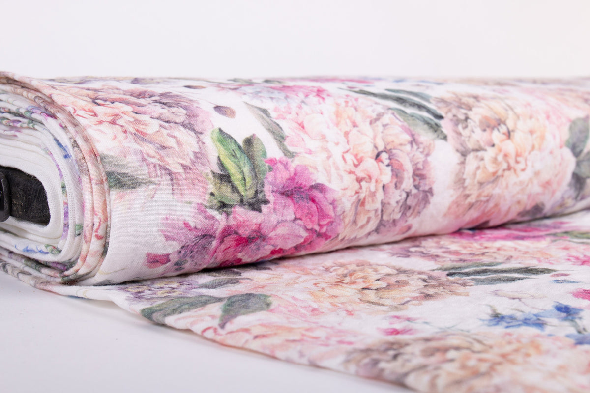 Peonies and Azaleas Linen Fabric