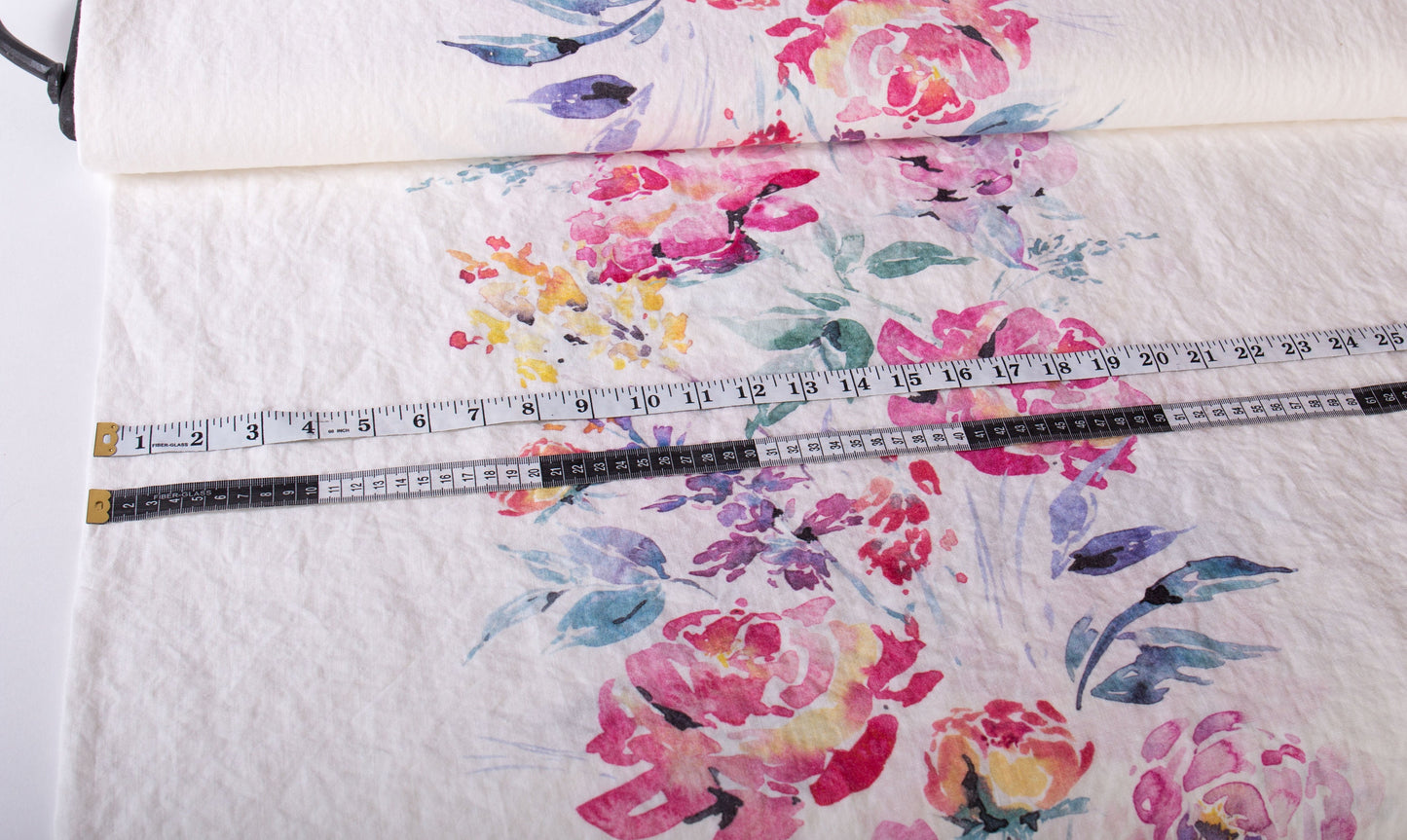 Linen Fabric Watercolor Rose | Off-White Base