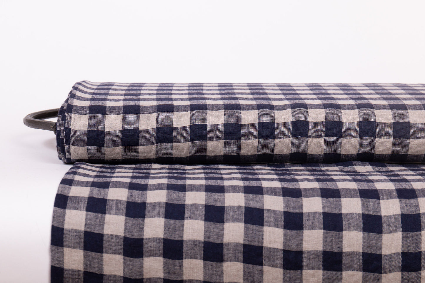 Navy Blue Gingham Linen Fabric (200 gsm)