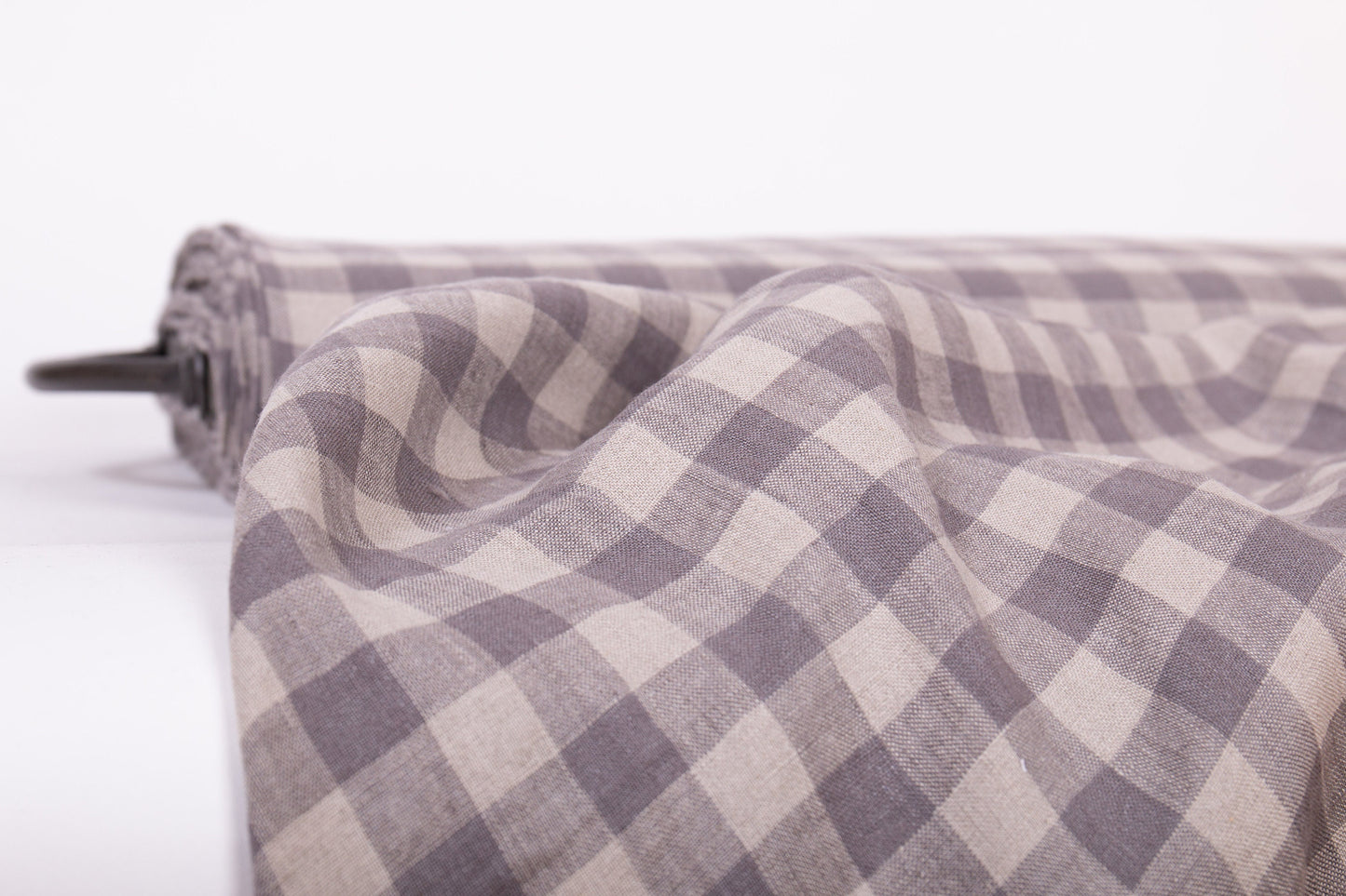 Dove Grey Gingham Linen Fabric (200 gsm)