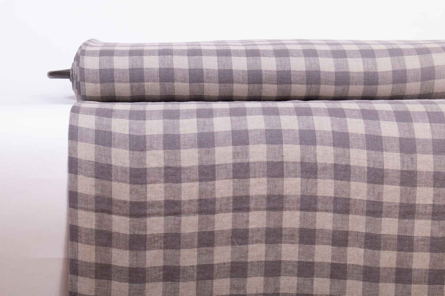 Dove Grey Gingham Linen Fabric (200 gsm)