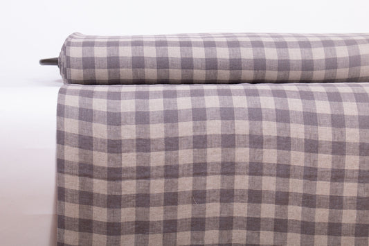 Dove Grey Gingham Linen Fabric (200 gsm)