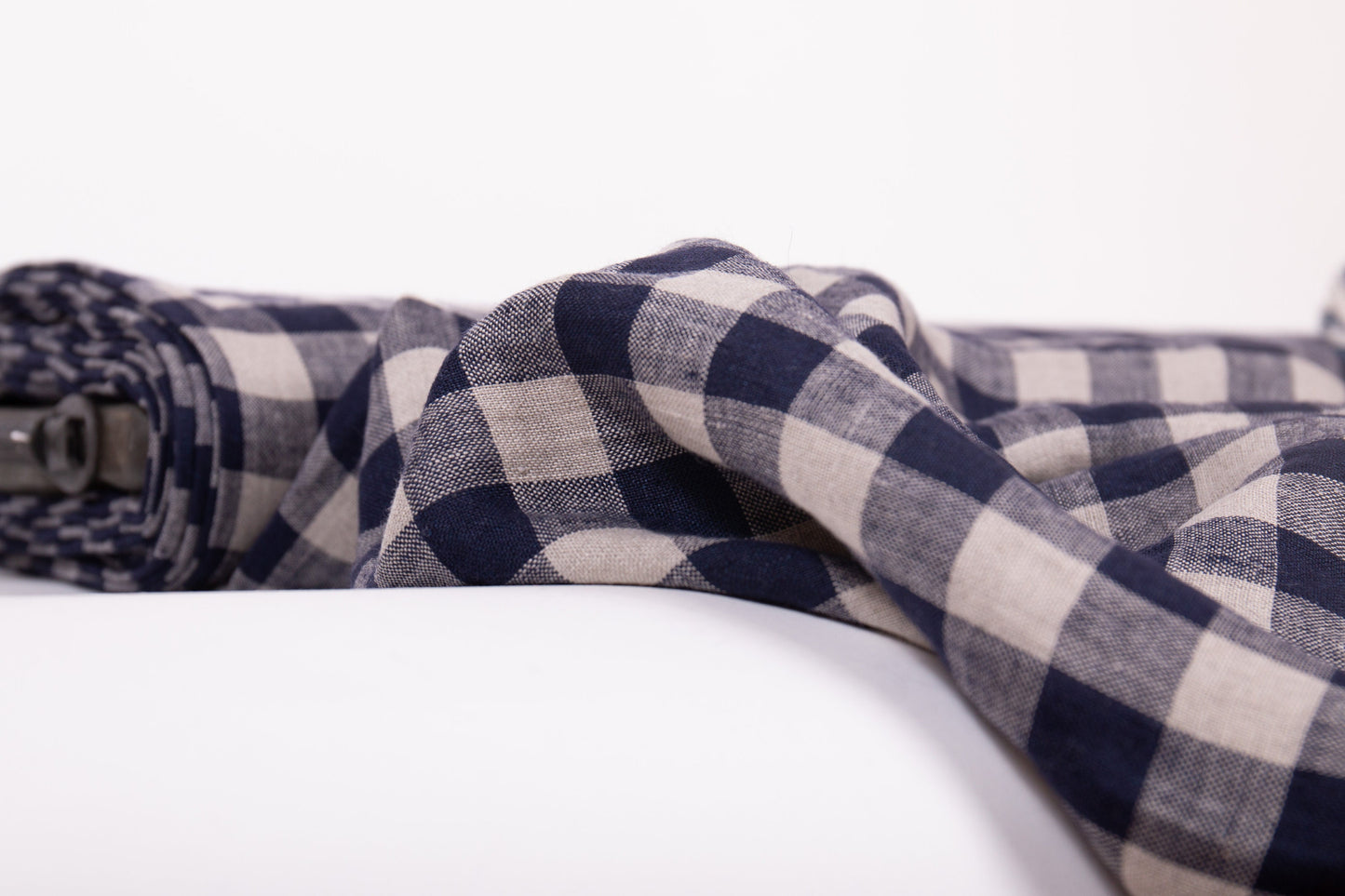 Navy Blue Gingham Linen Fabric (200 gsm)