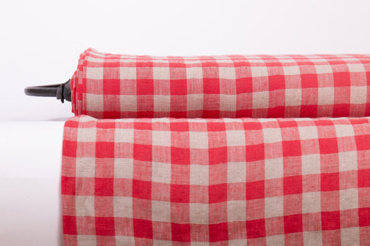 Red Gingham Linen Fabric (200gsm)
