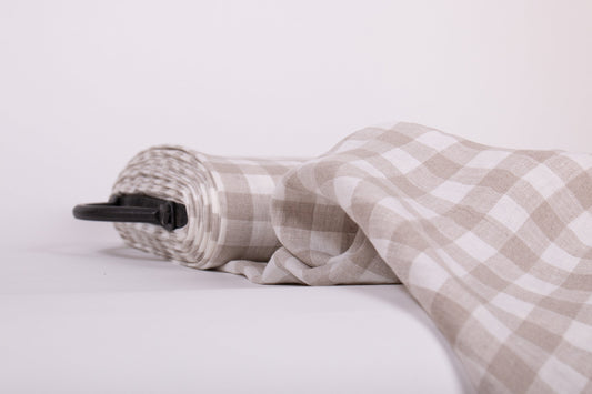 White Gingham Linen Fabric (200gsm)