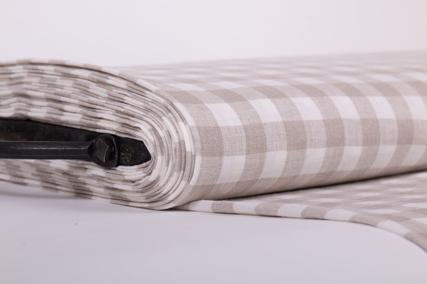 White Gingham Linen Fabric (200gsm)