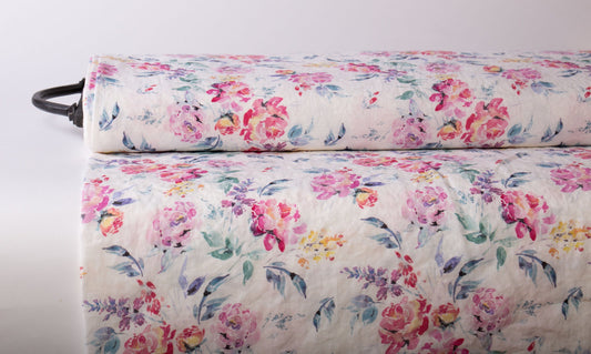 Roses Bouquet Linen Fabric