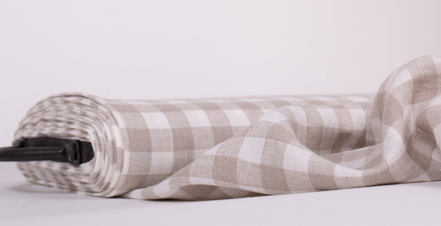 White Gingham Linen Fabric (200gsm)