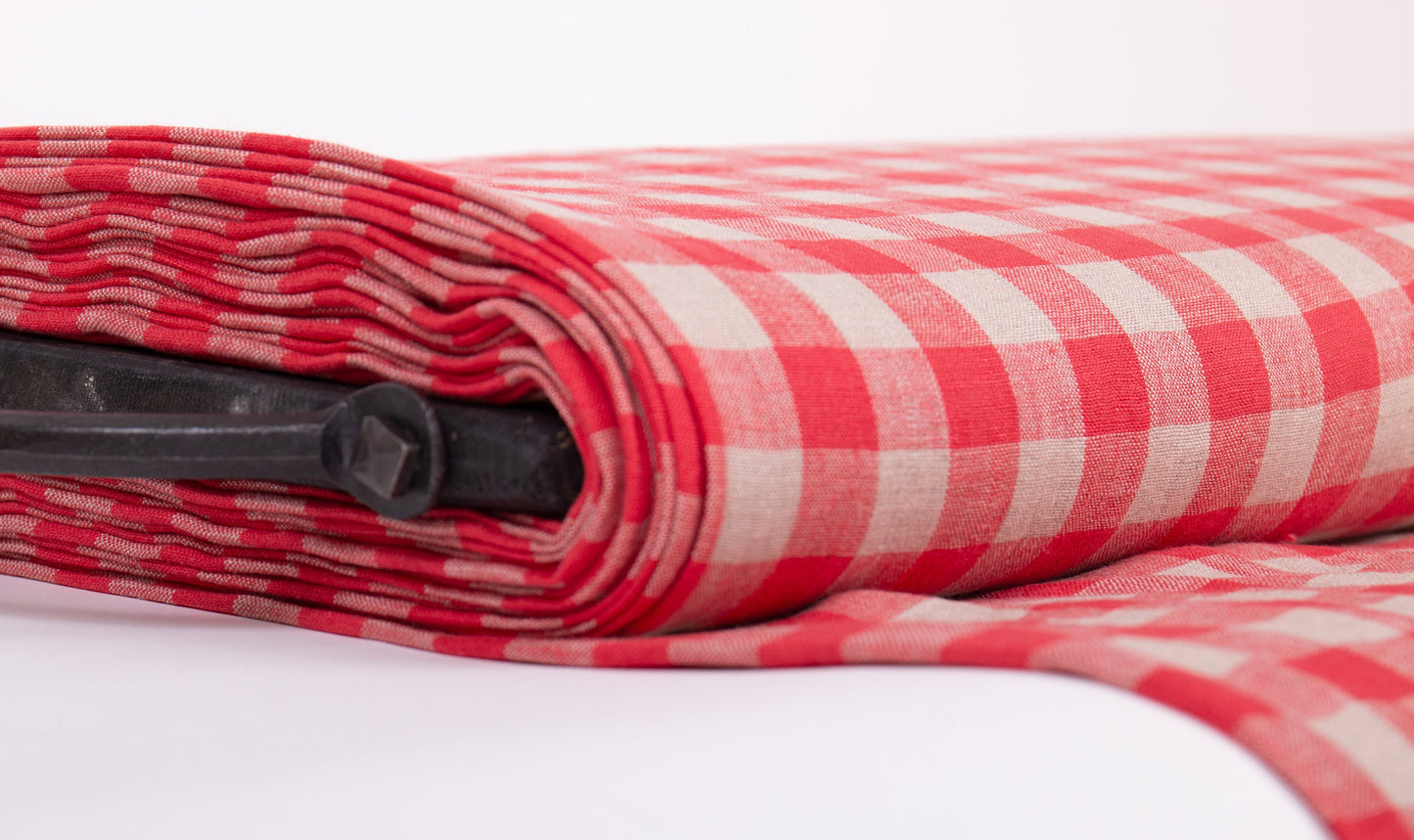 Red Gingham Linen Fabric (200gsm)