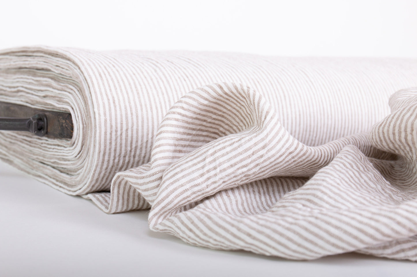Beige Striped Linen Fabric (200 gsm)