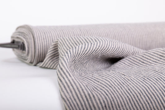 Gray on Natural Striped Linen Fabric (200gsm)