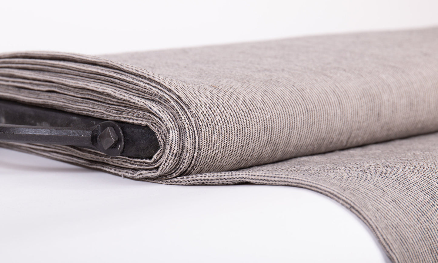 Dark Gray Narrow Striped Linen Fabric - Medium Weight