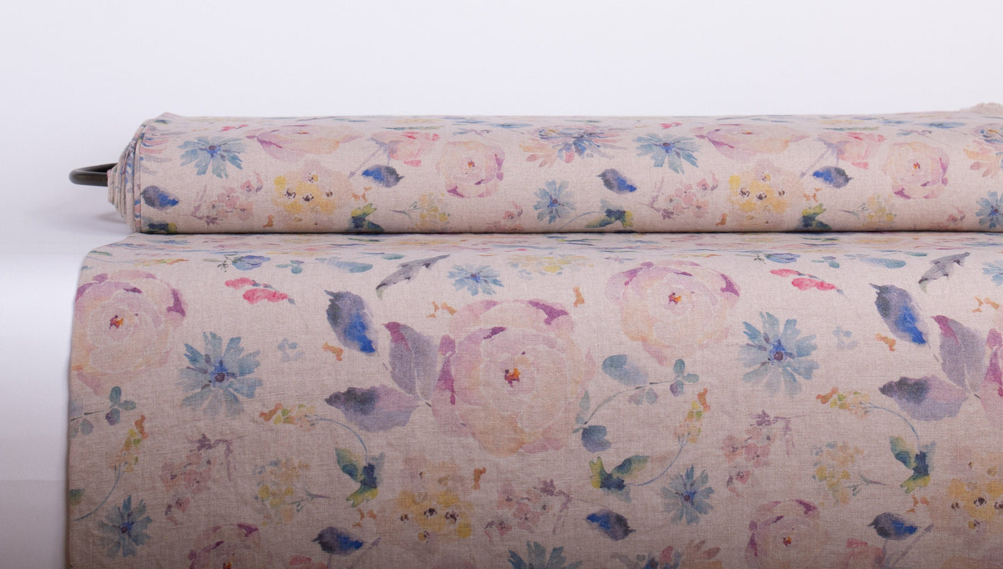 Linen Fabric Vintage Floral | Natural Undyed