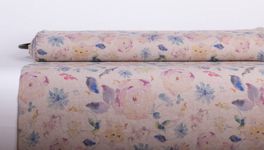 Linen Fabric Vintage Floral | Natural Undyed