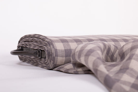 Dove Grey Gingham Linen Fabric (200 gsm)