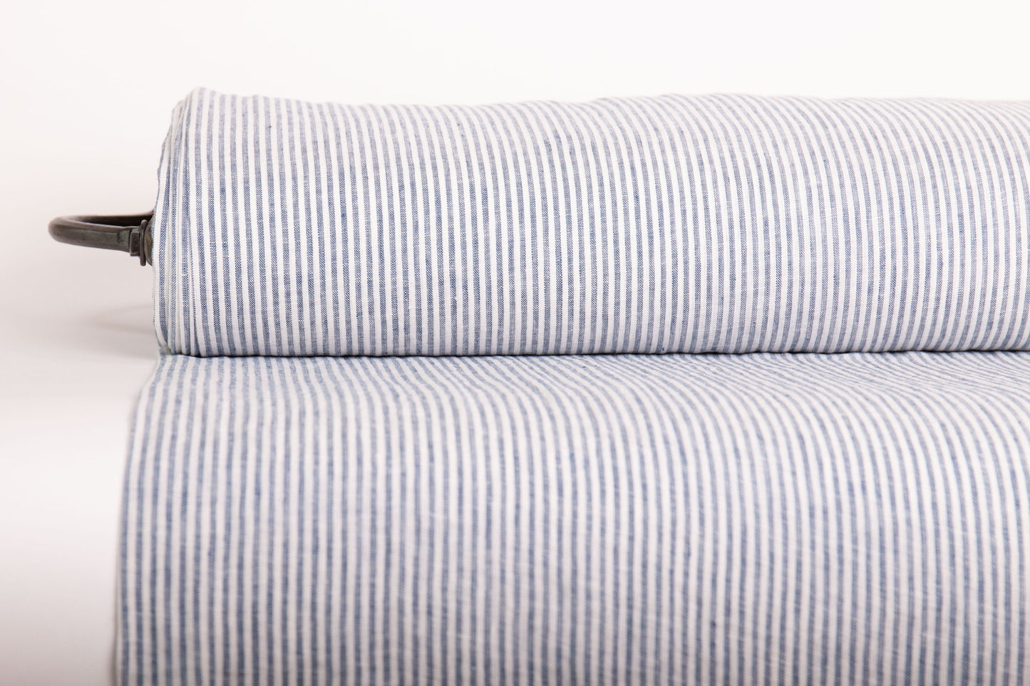Off-White Blue Striped Linen Fabric - Lightweight European Flax
