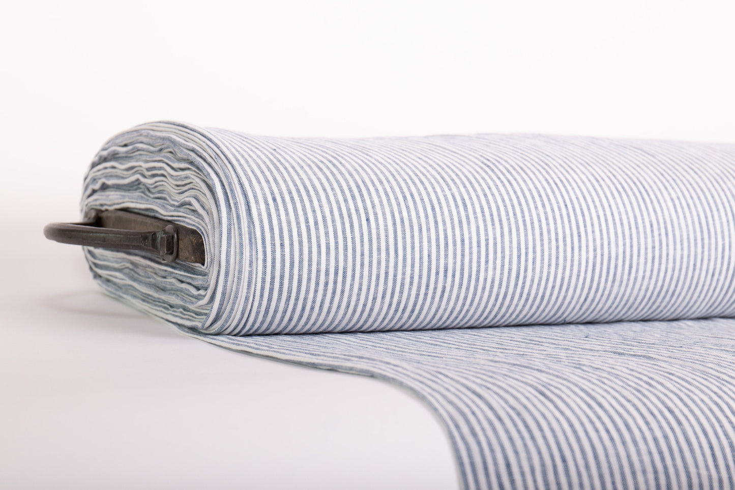 Off-White Blue Striped Linen Fabric - Lightweight European Flax