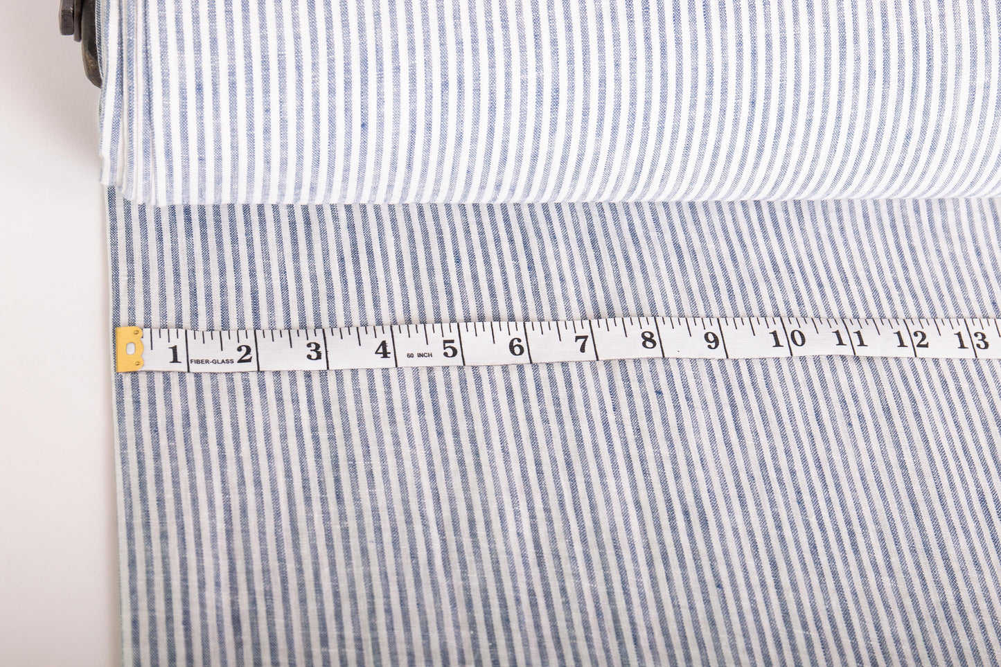 Off-White Blue Striped Linen Fabric - Lightweight European Flax