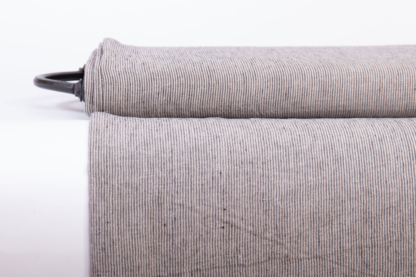 Dark Gray Narrow Striped Linen Fabric - Medium Weight