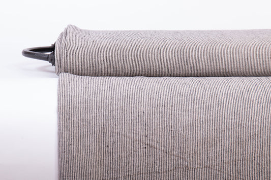 Dark Gray Narrow Striped Linen Fabric - Medium Weight