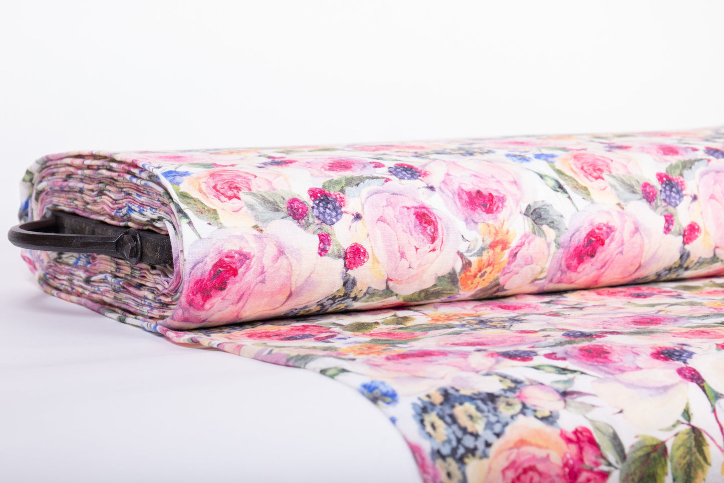Roses Edelweiss Berries Linen Fabric
